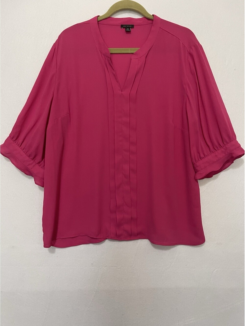 Ann Taylor XXL Pink Split Neck Blouse 3/4 Sleeve Career Top
